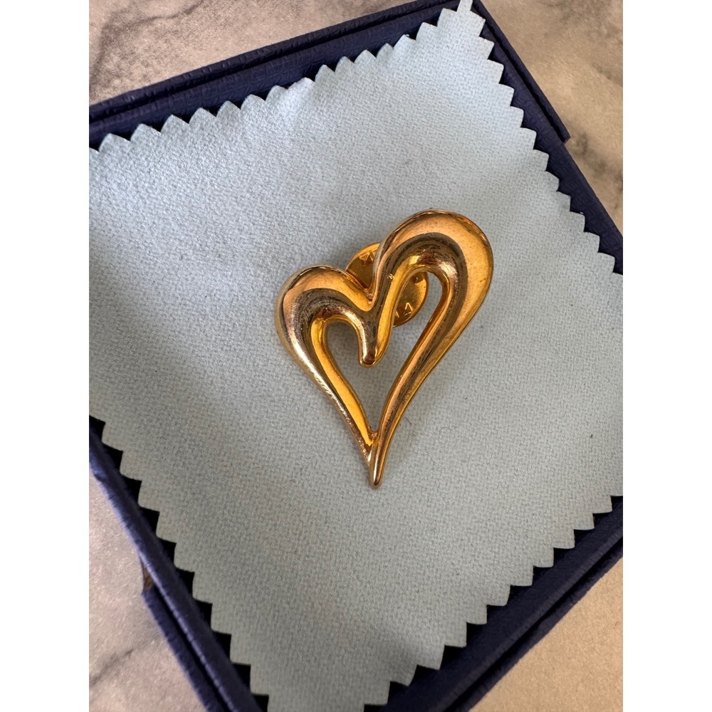 Vintage Gold Tone Open Abstract Heart Pin Brooch Swan Logo
